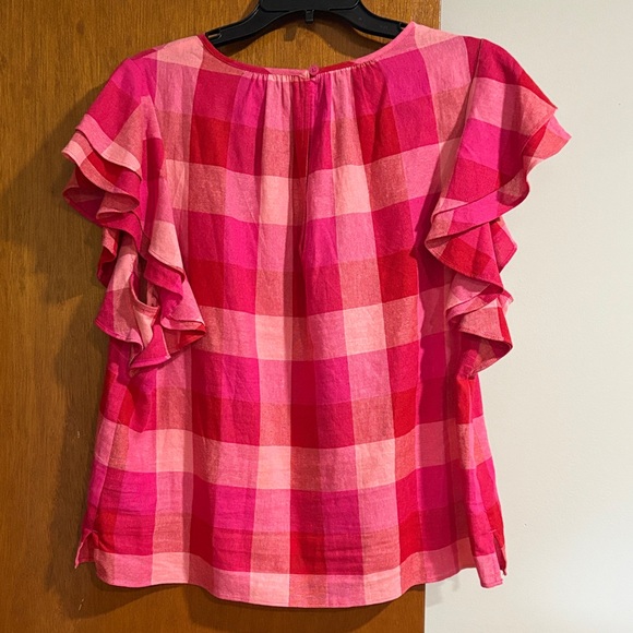 Kate Spade Pink Plaid Ruffle Sleeve Top - Picture 4 of 4